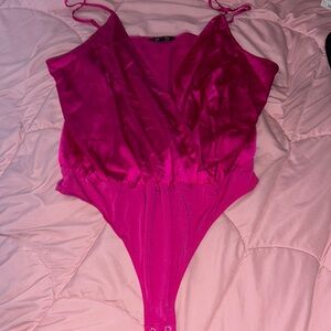 Express Pink Satin Chemise with Lace Detail